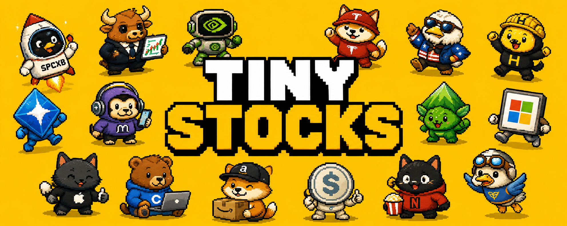 TinyStocks pixel character banner